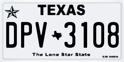 TX license plate DPV3108