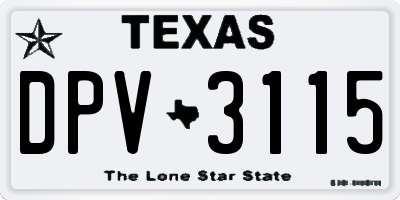 TX license plate DPV3115