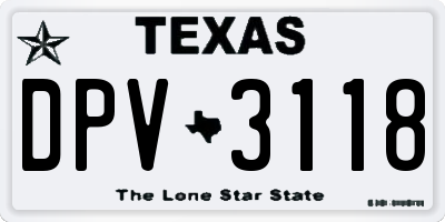 TX license plate DPV3118