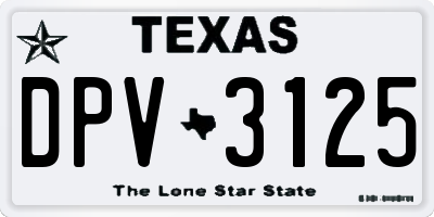 TX license plate DPV3125