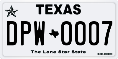 TX license plate DPW0007