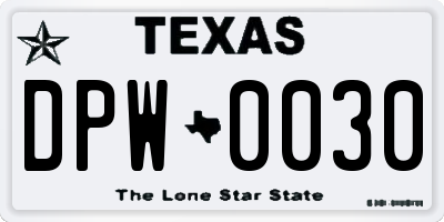 TX license plate DPW0030