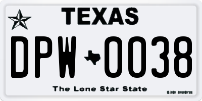 TX license plate DPW0038