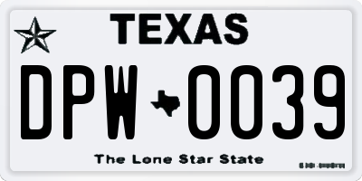 TX license plate DPW0039