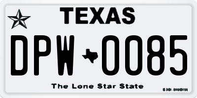 TX license plate DPW0085