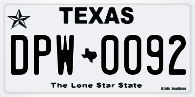 TX license plate DPW0092