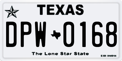 TX license plate DPW0168