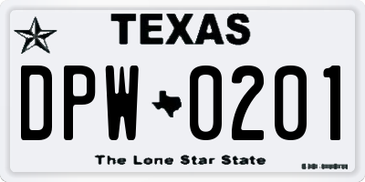 TX license plate DPW0201