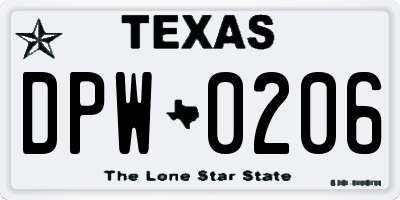 TX license plate DPW0206