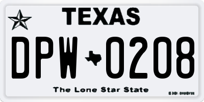 TX license plate DPW0208