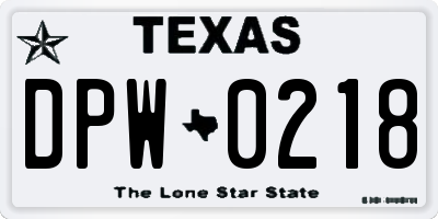 TX license plate DPW0218