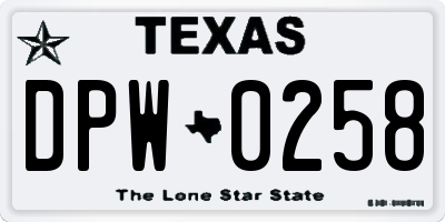 TX license plate DPW0258