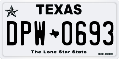 TX license plate DPW0693