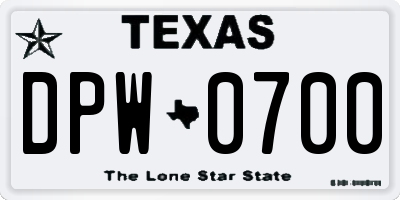 TX license plate DPW0700