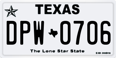 TX license plate DPW0706