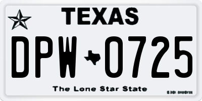 TX license plate DPW0725