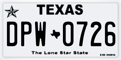 TX license plate DPW0726