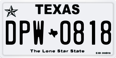 TX license plate DPW0818