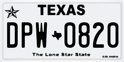 TX license plate DPW0820