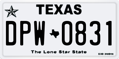 TX license plate DPW0831