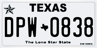 TX license plate DPW0838