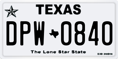 TX license plate DPW0840