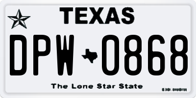 TX license plate DPW0868