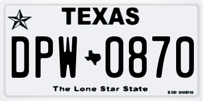 TX license plate DPW0870