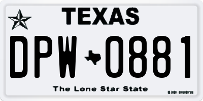 TX license plate DPW0881