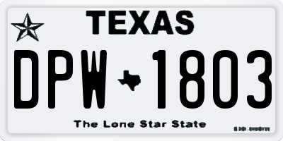 TX license plate DPW1803