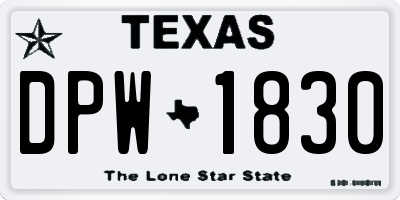 TX license plate DPW1830