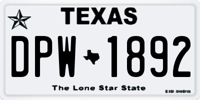 TX license plate DPW1892