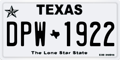 TX license plate DPW1922