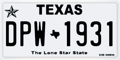 TX license plate DPW1931