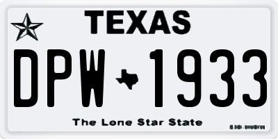 TX license plate DPW1933