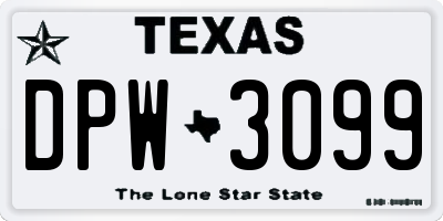 TX license plate DPW3099