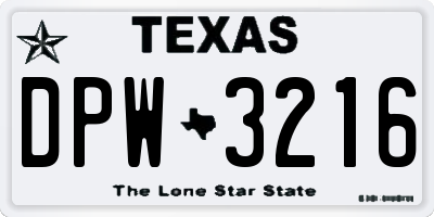 TX license plate DPW3216