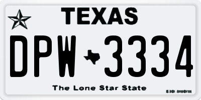 TX license plate DPW3334