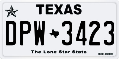 TX license plate DPW3423