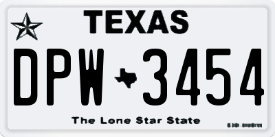 TX license plate DPW3454