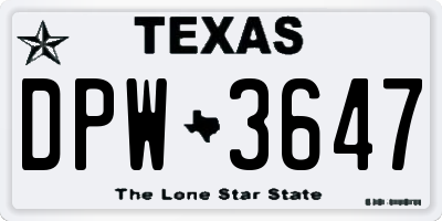 TX license plate DPW3647