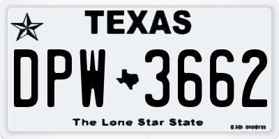 TX license plate DPW3662