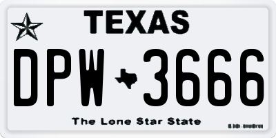 TX license plate DPW3666