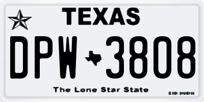 TX license plate DPW3808