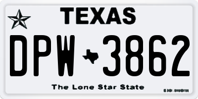 TX license plate DPW3862