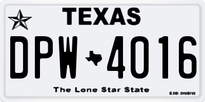 TX license plate DPW4016