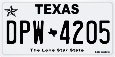 TX license plate DPW4205