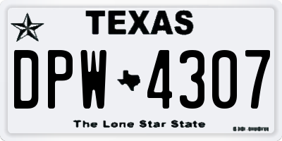 TX license plate DPW4307