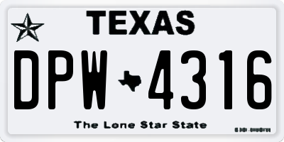 TX license plate DPW4316