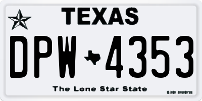 TX license plate DPW4353